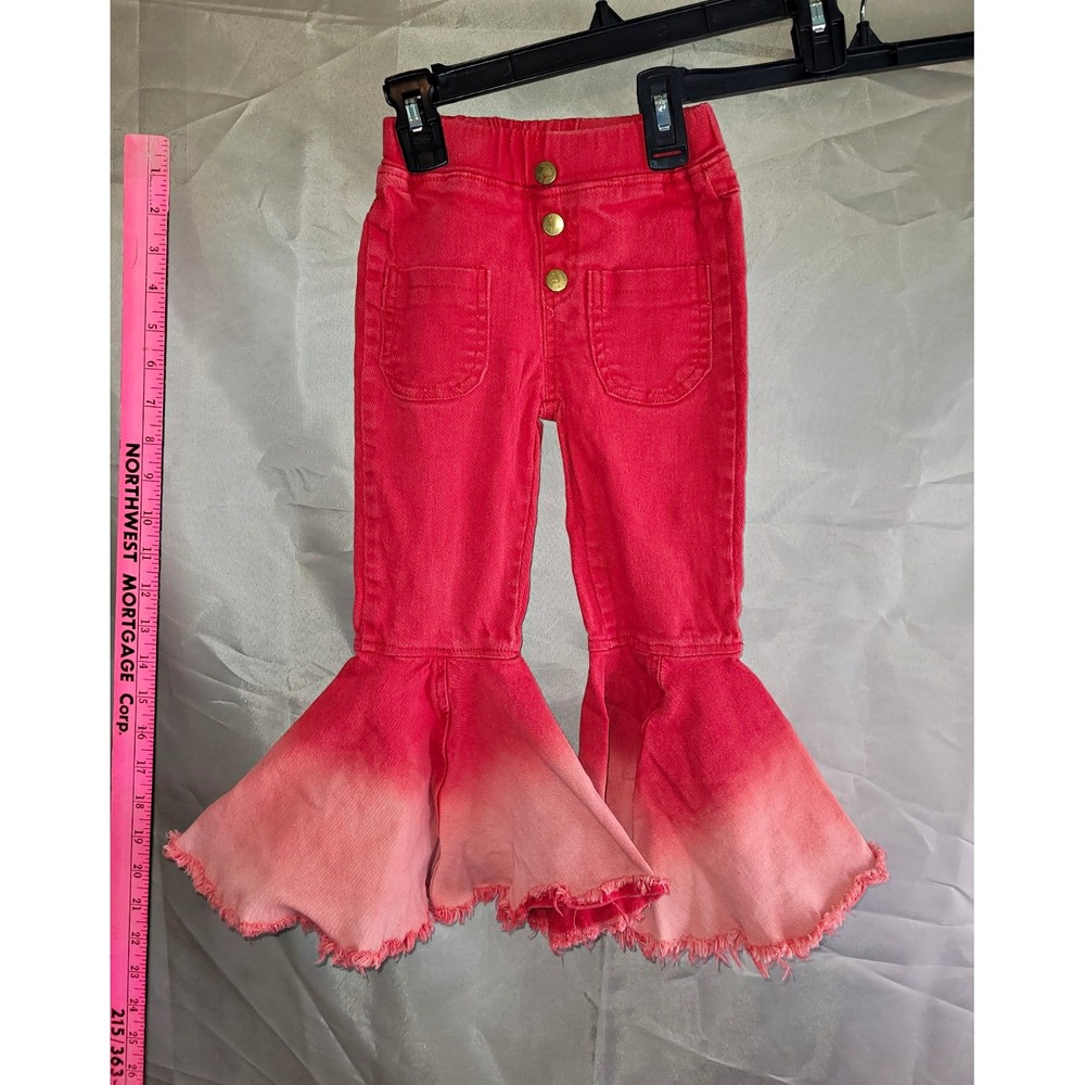 Girls Pink Ombre Flare Pants 4T Elastic Waist Pull-On Twill Casual Play